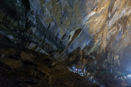 staircase leading visitors to river above waterfall